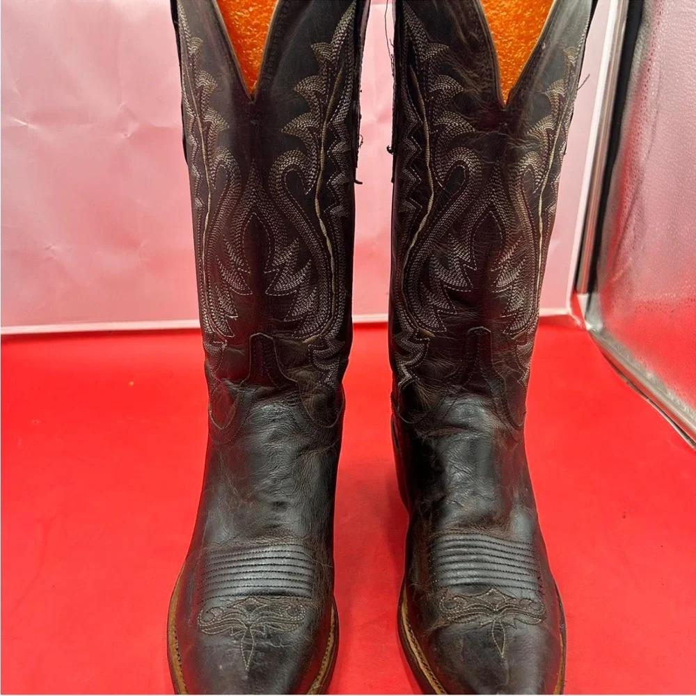 Lucchese Brown Embroidered Leather Cowboy Boots - Picture 6 of 6